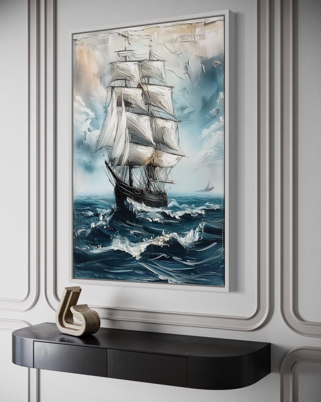 Sailing Ship In Blue Ocean Abstract Coastal Wall Art