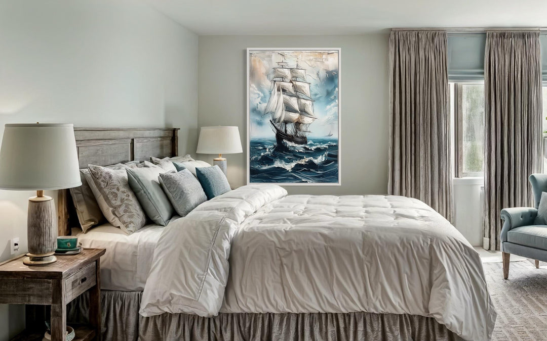 Sailing Ship In Blue Ocean Abstract Coastal Wall Art