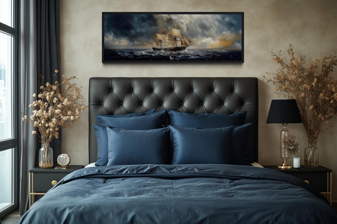 Sailing Ship In Stormy Sea Long Horizontal Canvas Nautical Wall Art