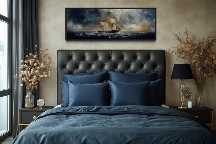 Sailing Ship In Stormy Sea Long Horizontal Canvas Nautical Wall Art