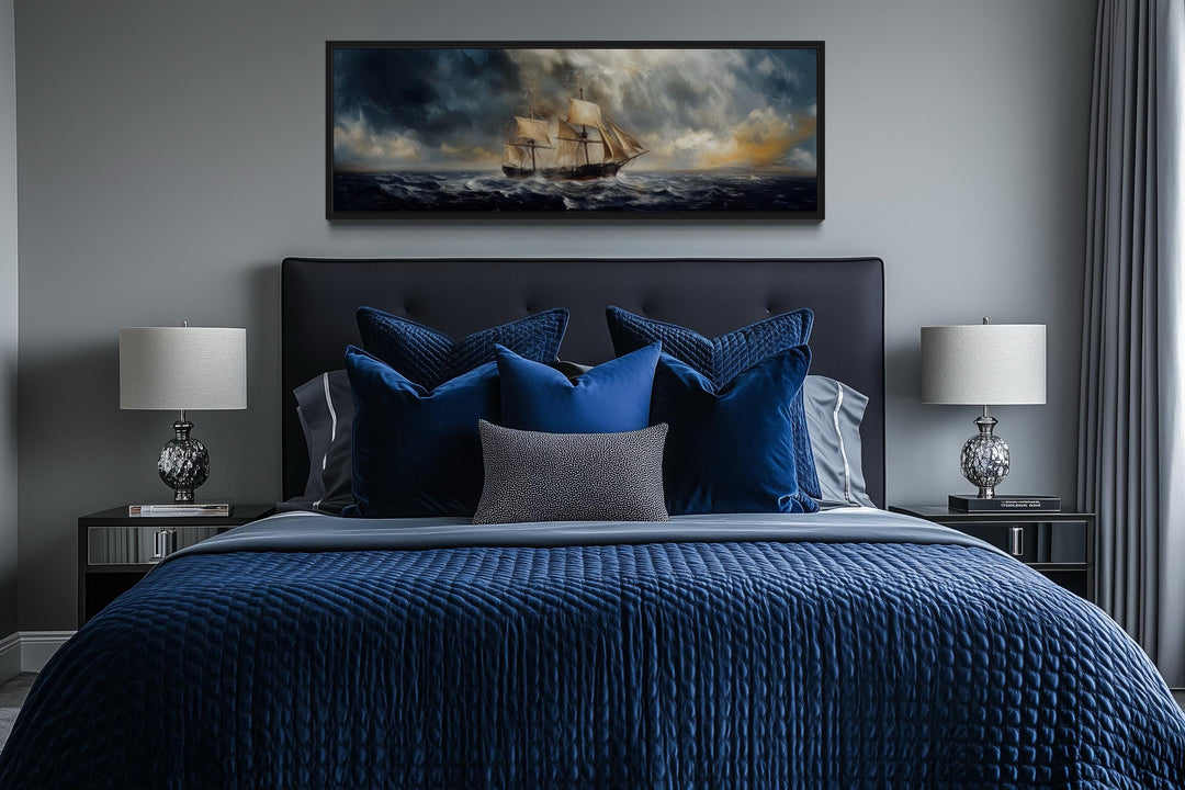 Sailing Ship In Stormy Sea Long Horizontal Canvas Nautical Wall Art