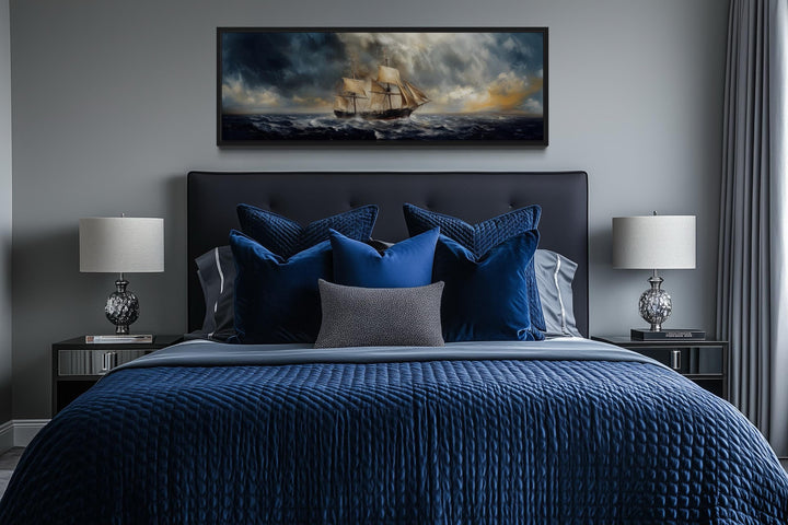 Sailing Ship In Stormy Sea Long Horizontal Canvas Nautical Wall Art