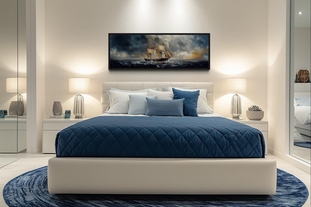 Sailing Ship In Stormy Sea Long Horizontal Canvas Nautical Wall Art