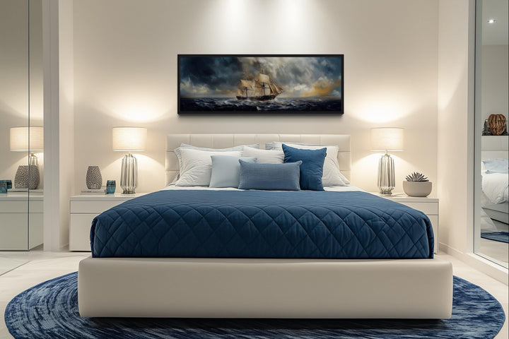 Sailing Ship In Stormy Sea Long Horizontal Canvas Nautical Wall Art