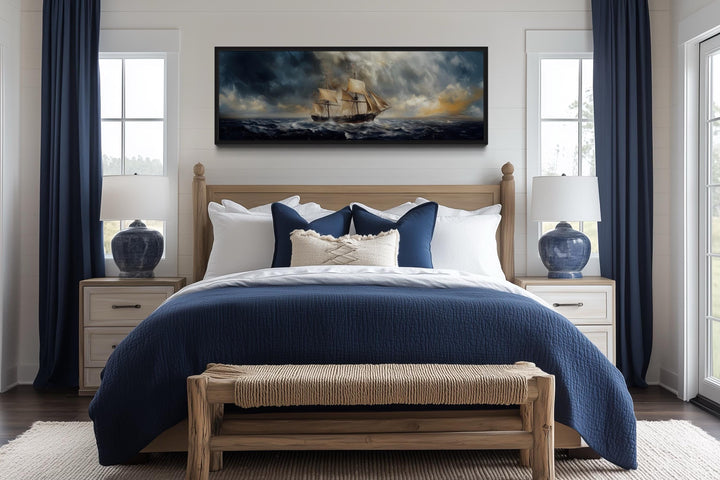 Sailing Ship In Stormy Sea Long Horizontal Canvas Nautical Wall Art