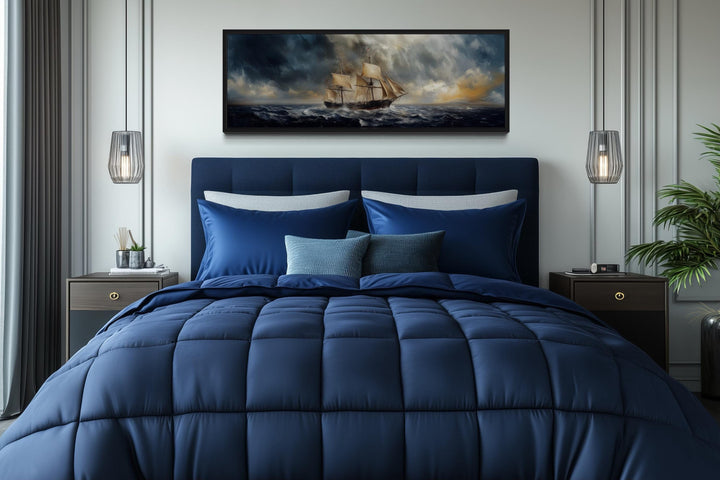 Sailing Ship In Stormy Sea Long Horizontal Canvas Nautical Wall Art