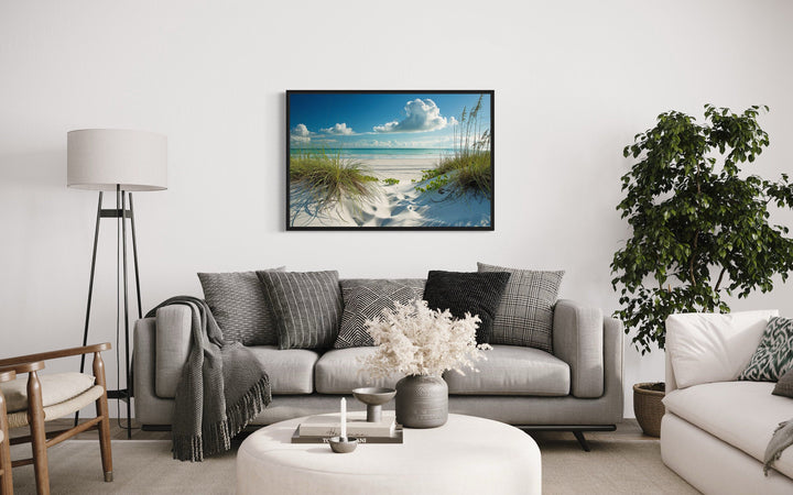 Sand Dunes And Grass On The Beach Costal Framed Canvas Wall Art