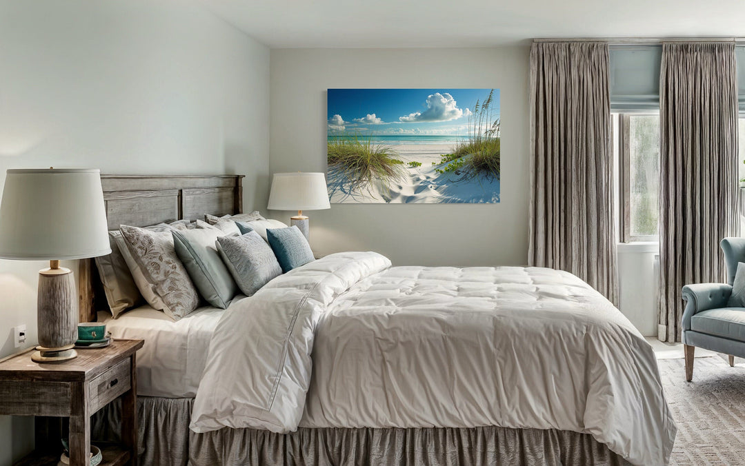 Sand Dunes And Grass On The Beach Costal Framed Canvas Wall Art