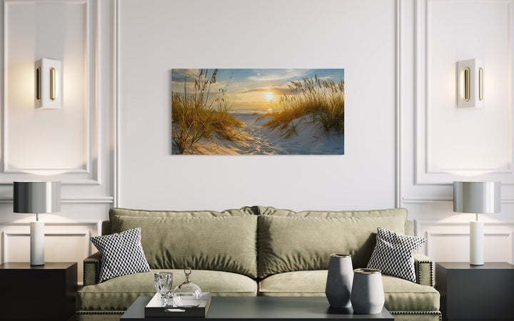 Sand Dunes Beach Sunset Framed Canvas Wall Art