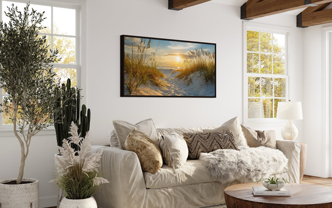 Sand Dunes Beach Sunset Framed Canvas Wall Art