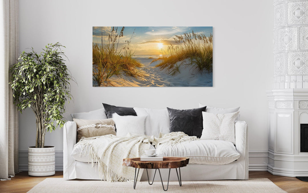 Sand Dunes Beach Sunset Framed Canvas Wall Art