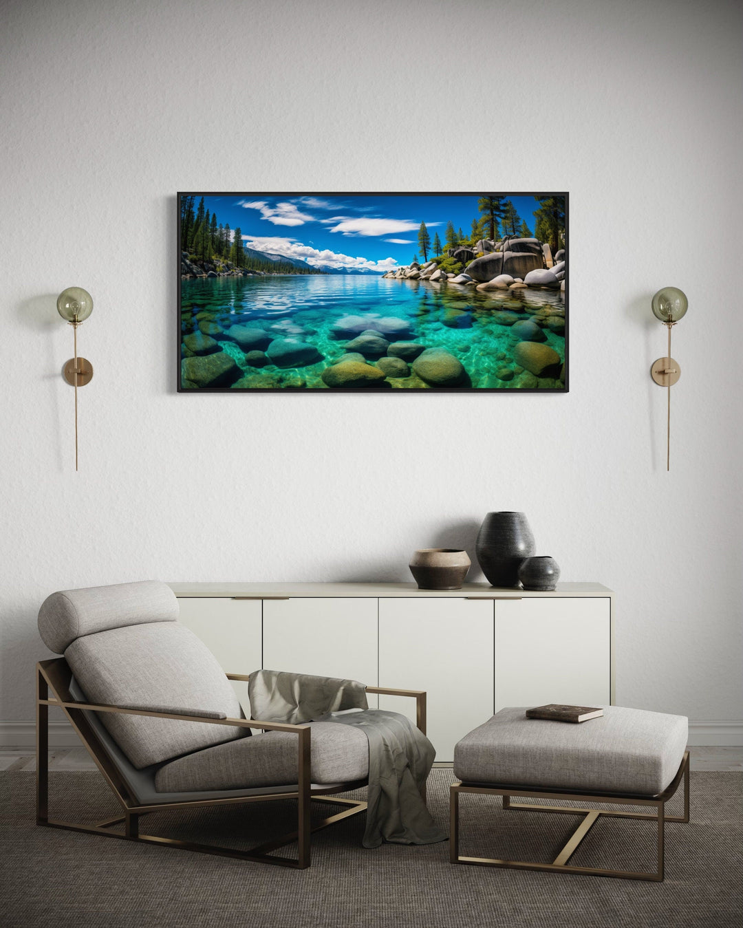 Sand Harbor Lake Tahoe Landscape Framed Canvas Wall Art