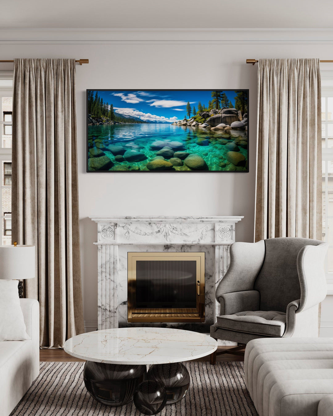 Sand Harbor Lake Tahoe Landscape Framed Canvas Wall Art