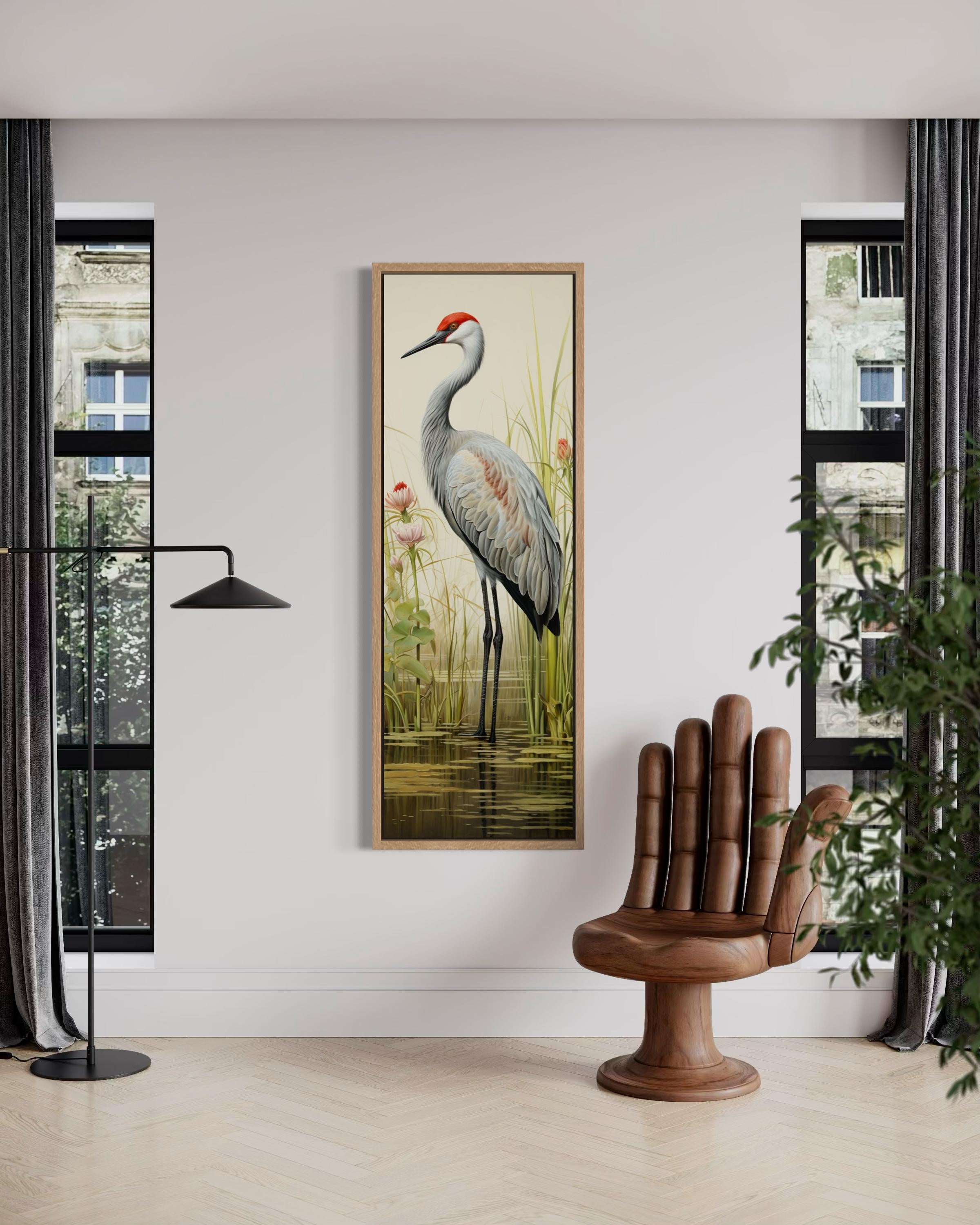 hanakago 絵画 Vertical Japanese Crane Canvas Art | Zen Wall Decor – Wall Decor