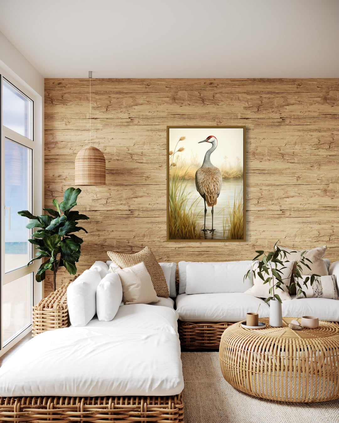 Sandhill Crane Vintage Framed Canvas Wall Art