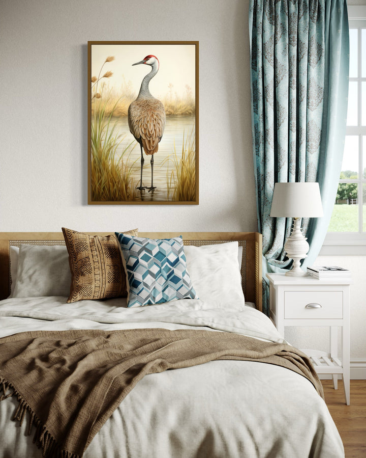 Sandhill Crane Vintage Framed Canvas Wall Art