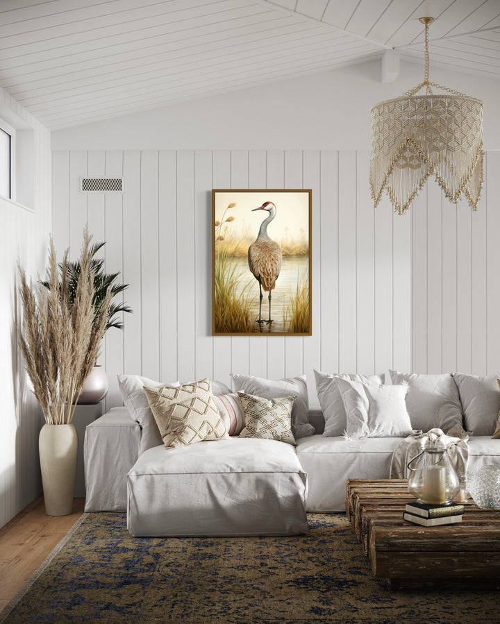 Sandhill Crane Vintage Framed Canvas Wall Art