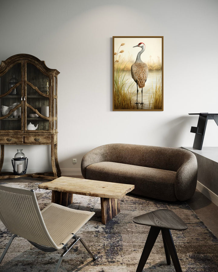 Sandhill Crane Vintage Framed Canvas Wall Art