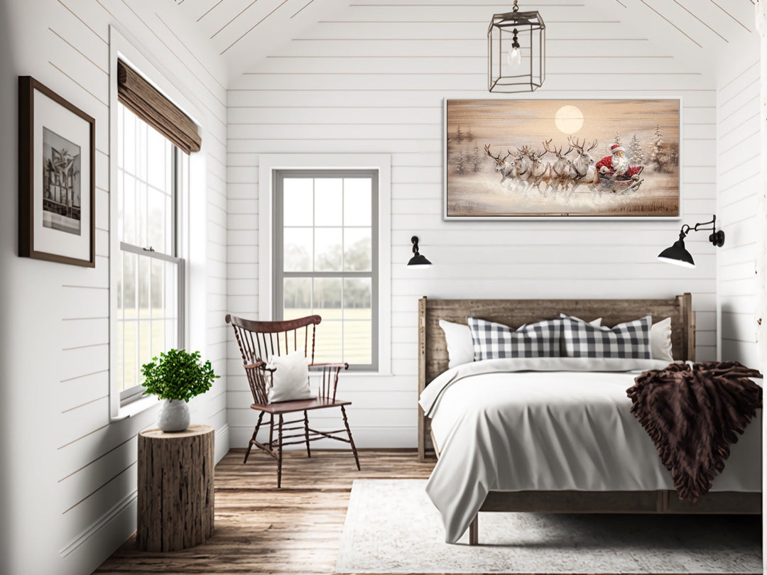 Santa Claus Wall Art - Rustic Wooden Christmas Canvas | Farmhouse Holiday Decor