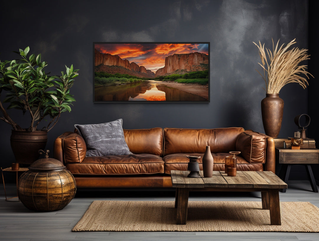 Santa Elena Canyon Big Bend National Park Sunset Canvas Wall Art in a living room filled with furniture