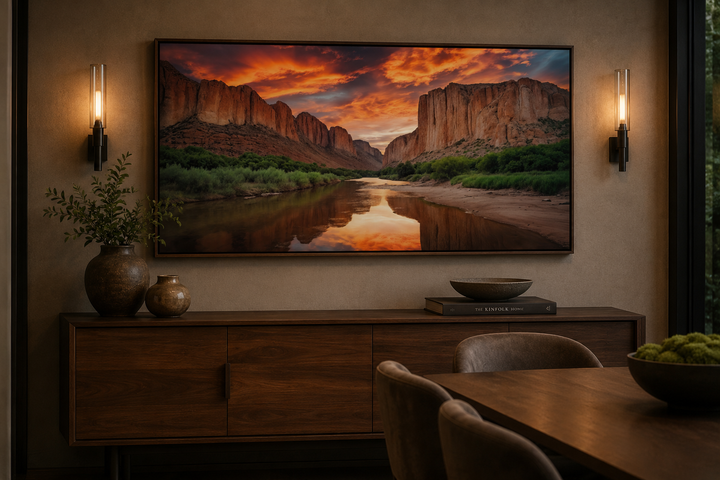 Santa Elena Canyon Big Bend National Park sunset canvas wall art above a wooden sideboard.