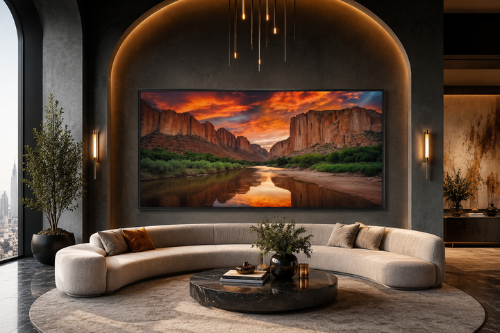 Santa Elena Canyon Big Bend National Park sunset canvas wall art in a modern living room.