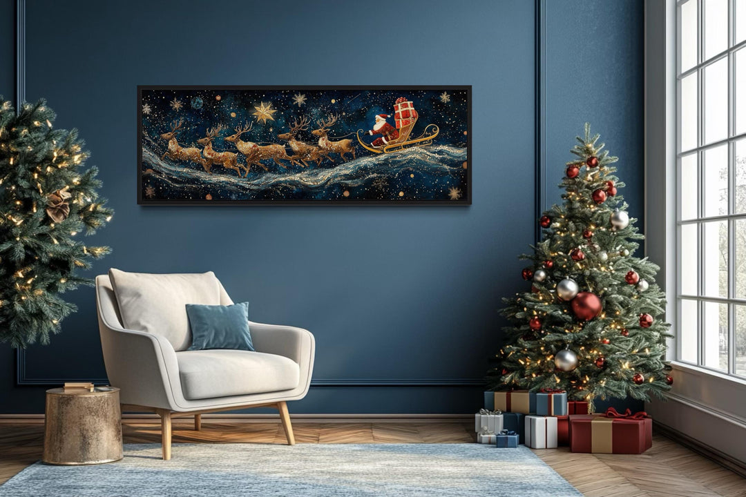 Santa's Sleigh And Reindeer Christmas Canvas Wall Art