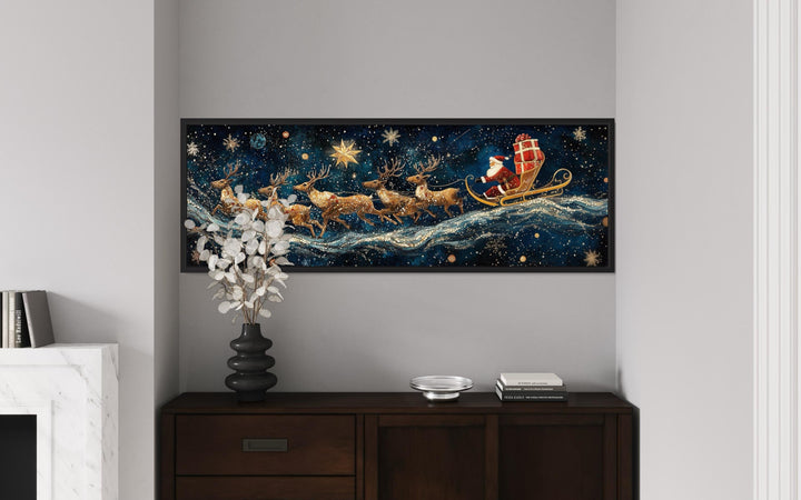 Santa's Sleigh And Reindeer Christmas Canvas Wall Art