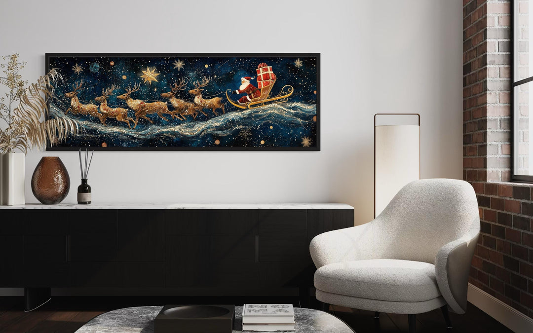 Santa's Sleigh And Reindeer Christmas Canvas Wall Art