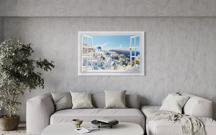 Santorini View From Open Window Canvas Wall Art