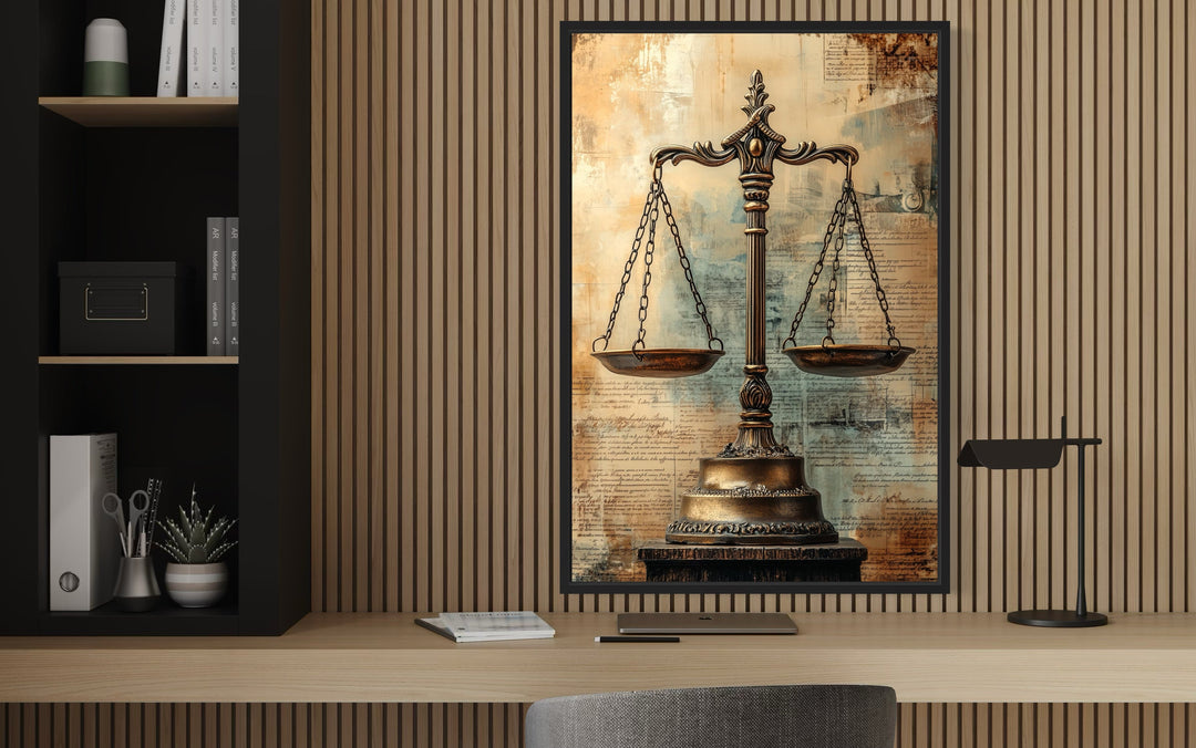 Scales Of Justice Legal Office Framed Canvas Wall Decor