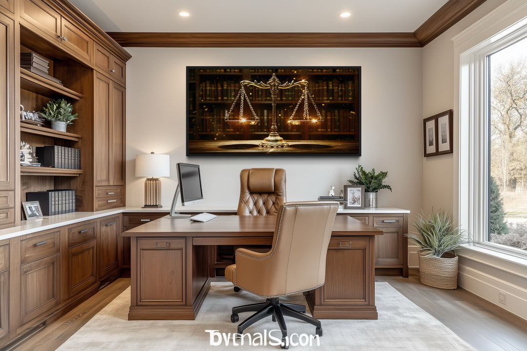 Scales Of Justice Wall Art – Framed Canvas Print For Law Office Decor