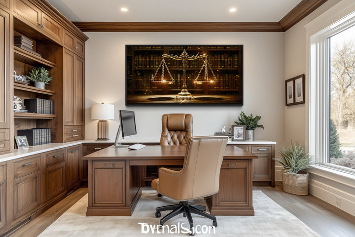 Scales Of Justice Wall Art – Framed Canvas Print For Law Office Decor