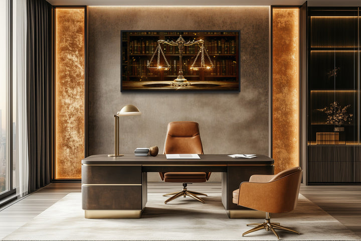Scales Of Justice Wall Art – Framed Canvas Print For Law Office Decor