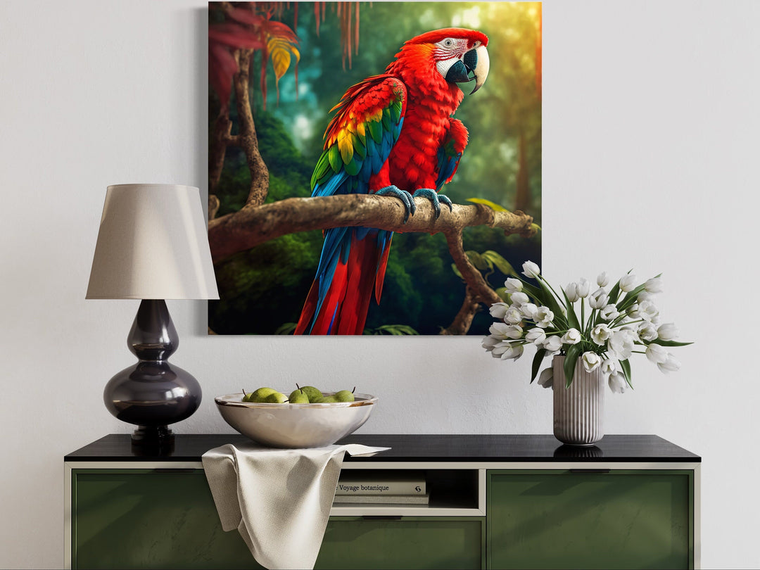 Scarlet Macaw Parrot Framed Canvas Wall Art