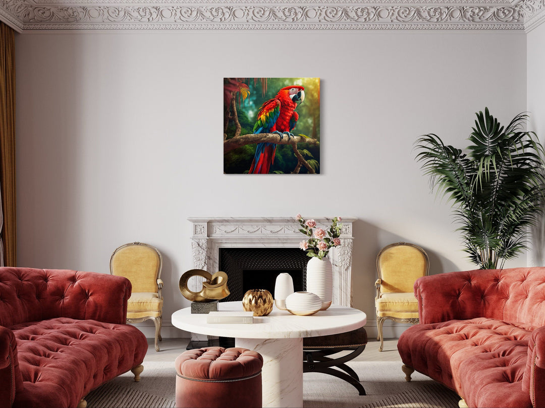 Scarlet Macaw Parrot Framed Canvas Wall Art