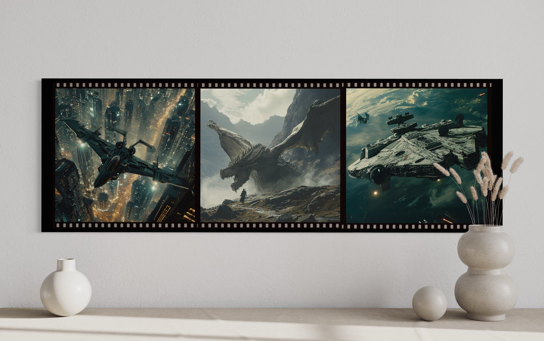 Sci Fi Futuristic Movies Collage Framed Canvas Wall Art For Home Cinema