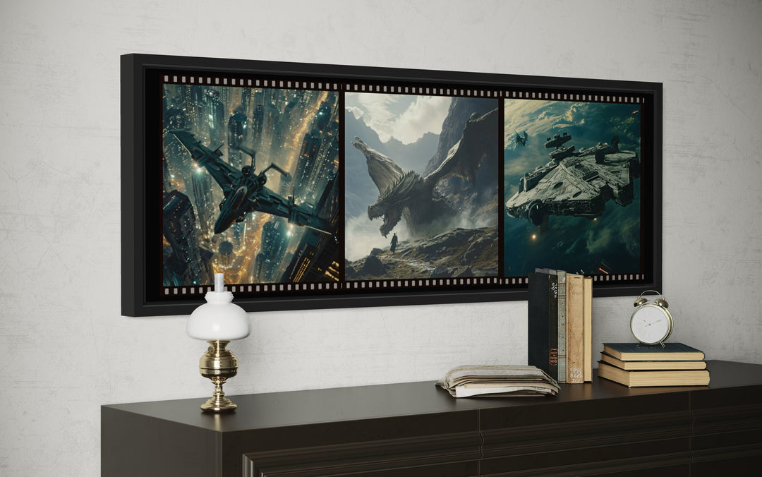 Sci Fi Futuristic Movies Collage Framed Canvas Wall Art For Home Cinema