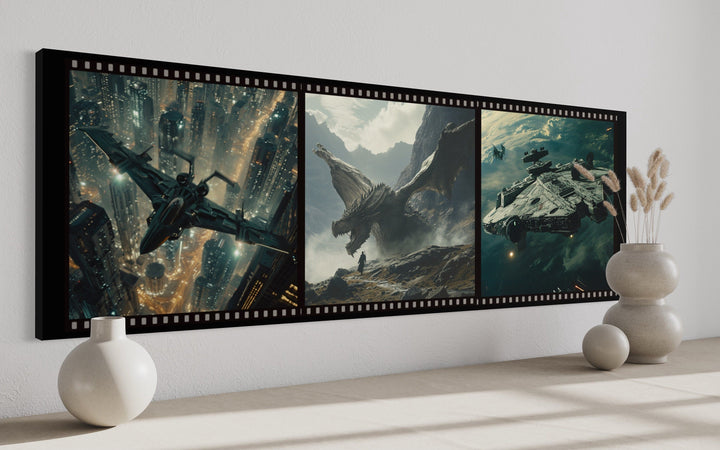 Sci Fi Futuristic Movies Collage Framed Canvas Wall Art For Home Cinema