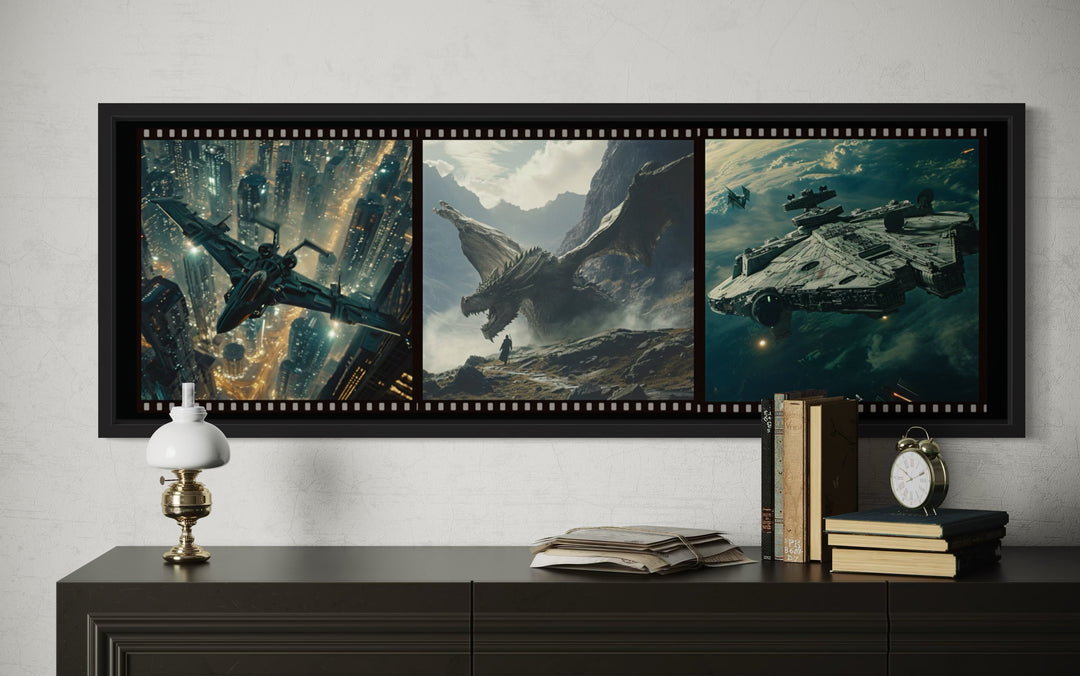 Sci Fi Futuristic Movies Collage Framed Canvas Wall Art For Home Cinema
