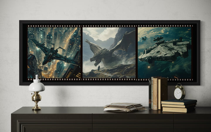 Sci Fi Futuristic Movies Collage Framed Canvas Wall Art For Home Cinema