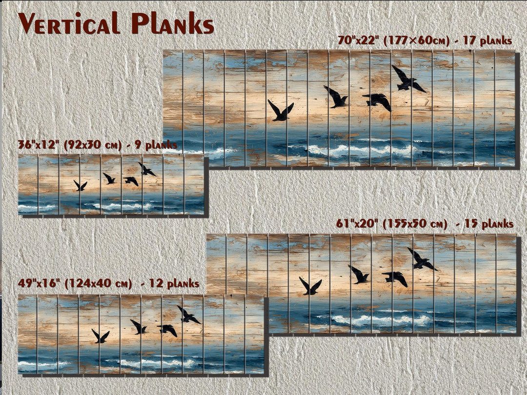 Sea Birds Over Ocean Distressed Horizontal Coastal Wood Wall Art