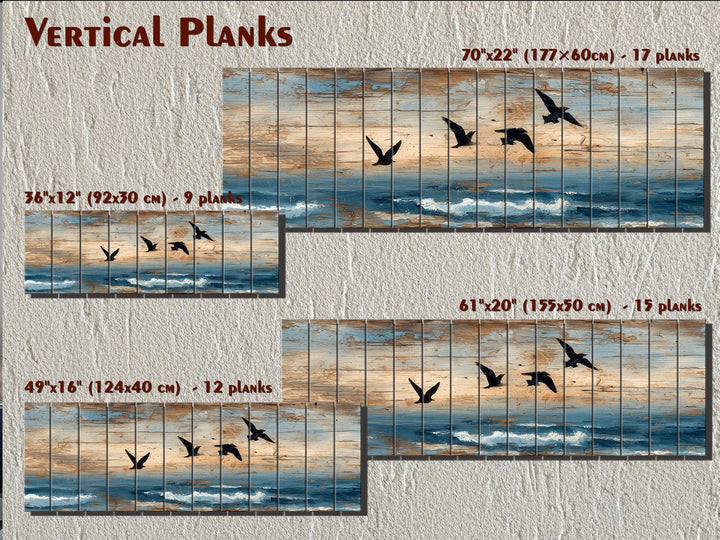Sea Birds Over Ocean Distressed Horizontal Coastal Wood Wall Art