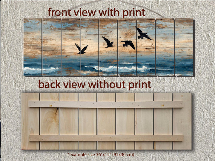 Sea Birds Over Ocean Distressed Horizontal Coastal Wood Wall Art