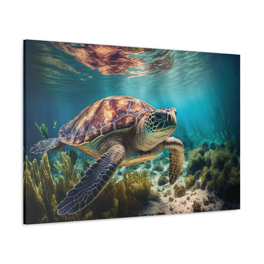 Sea Turtle In Coral Reef Underwater Canvas Wall Art