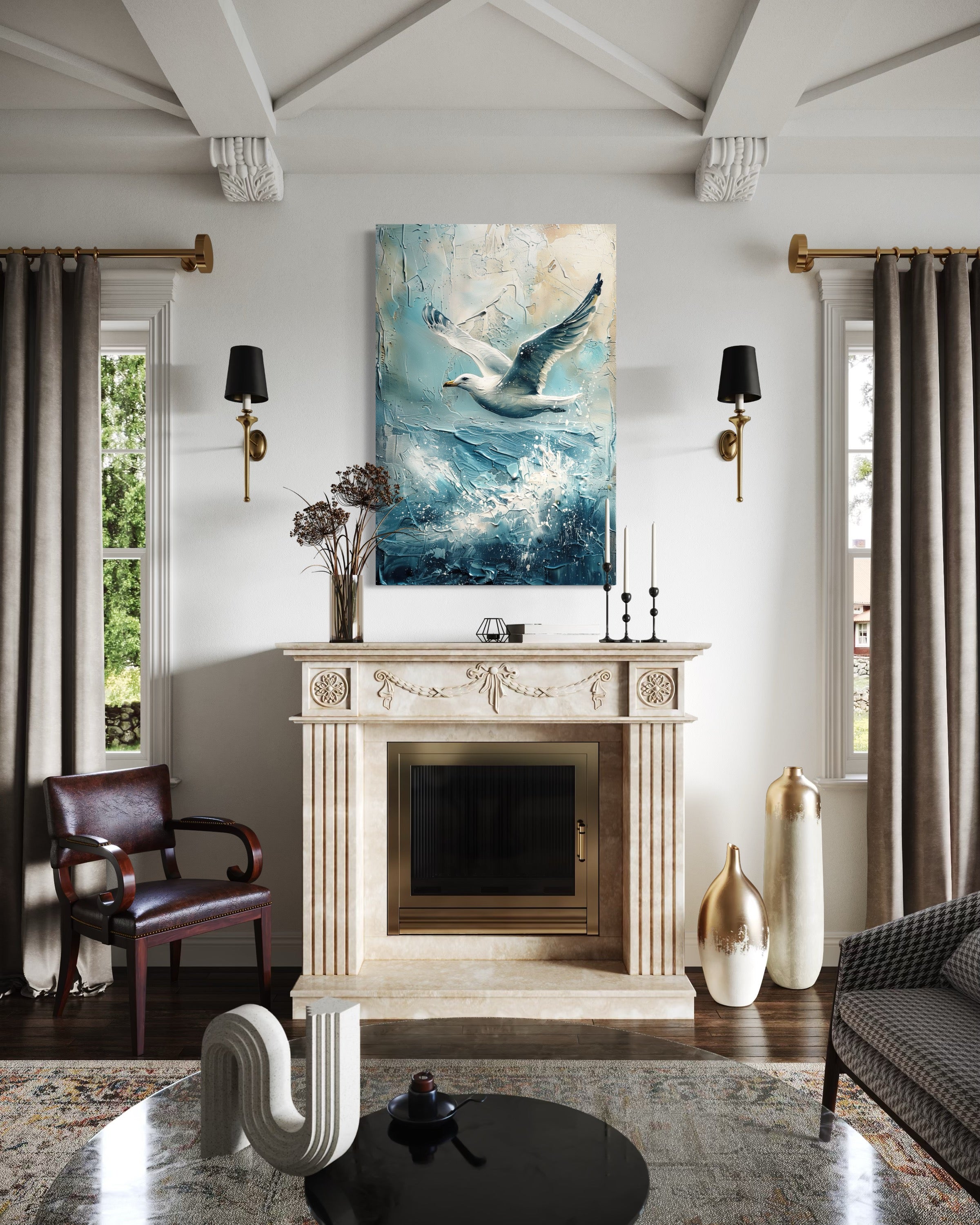 Coastal Beach Artwork Seaside Birds Framed Wall Art 16x24 Inch ...