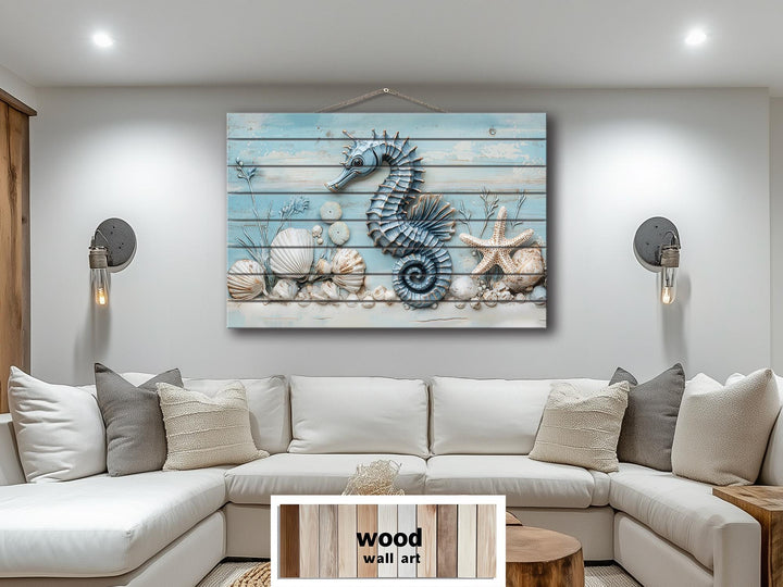 Seahorse Distressed Wood Wall Art For Coastal Decor