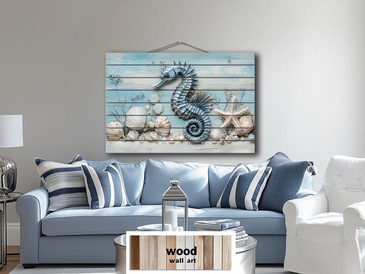 Seahorse Distressed Wood Wall Art For Coastal Decor