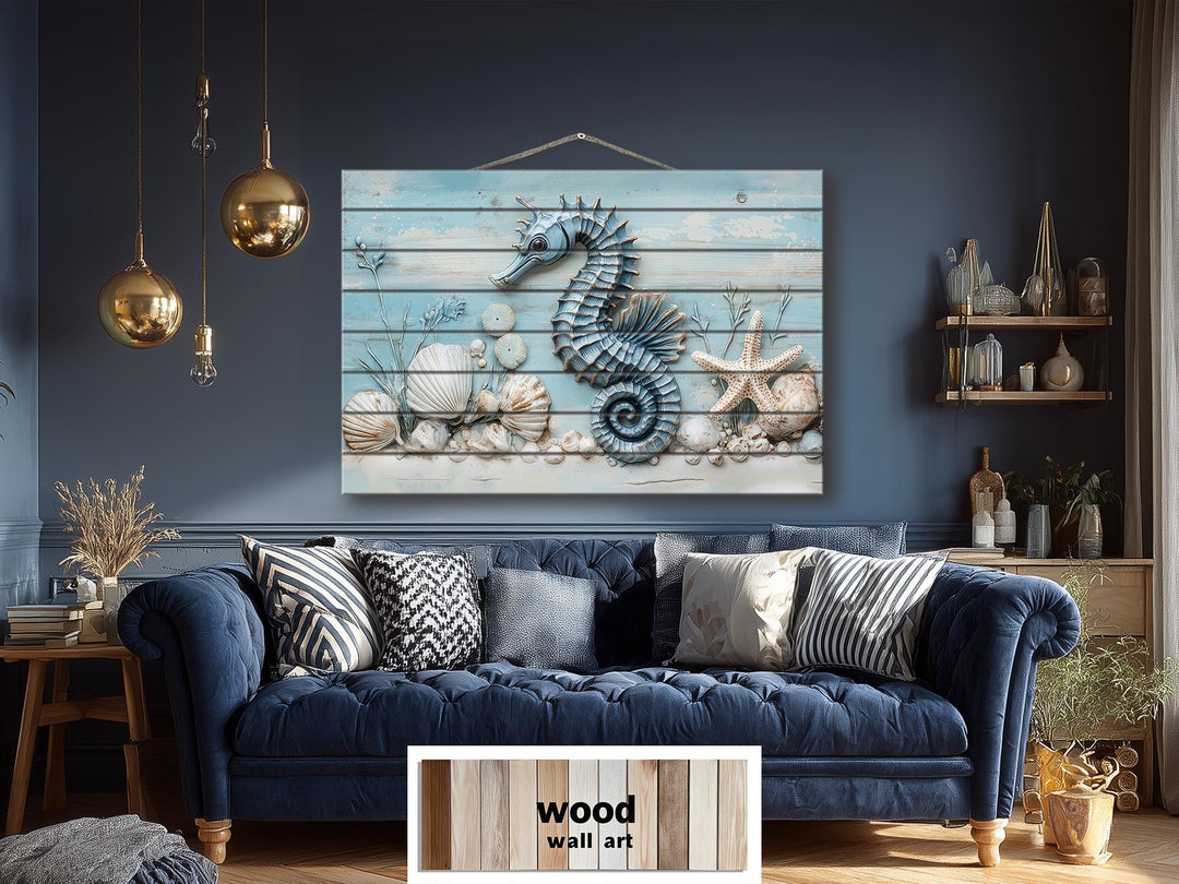 Seahorse Distressed Wood Wall Art For Coastal Decor