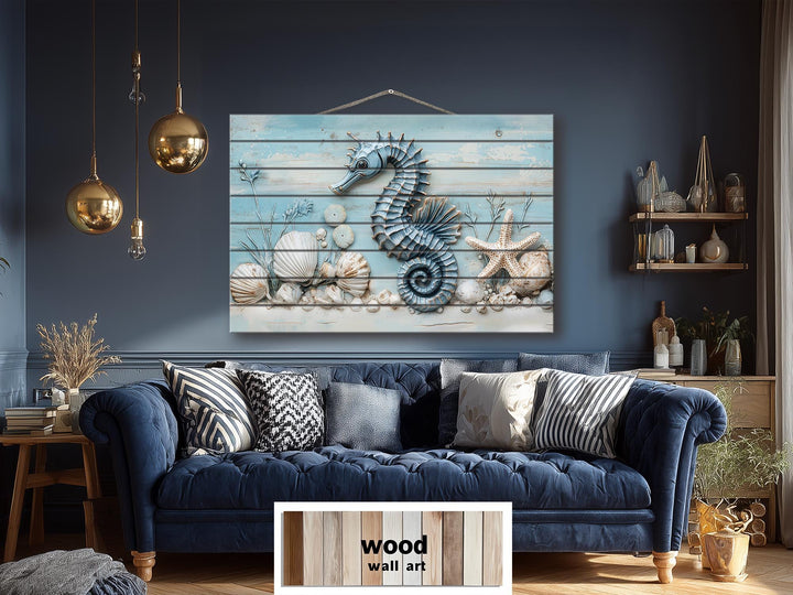 Seahorse Distressed Wood Wall Art For Coastal Decor